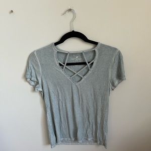 American Eagle Blue Size S Ribbed T-Shirt